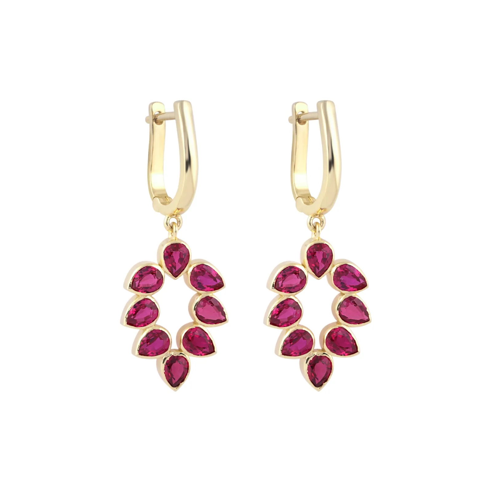 IGI Certified Lab Grown Ruby Pear-Cut Halo Earrings — 18K Solid Gold