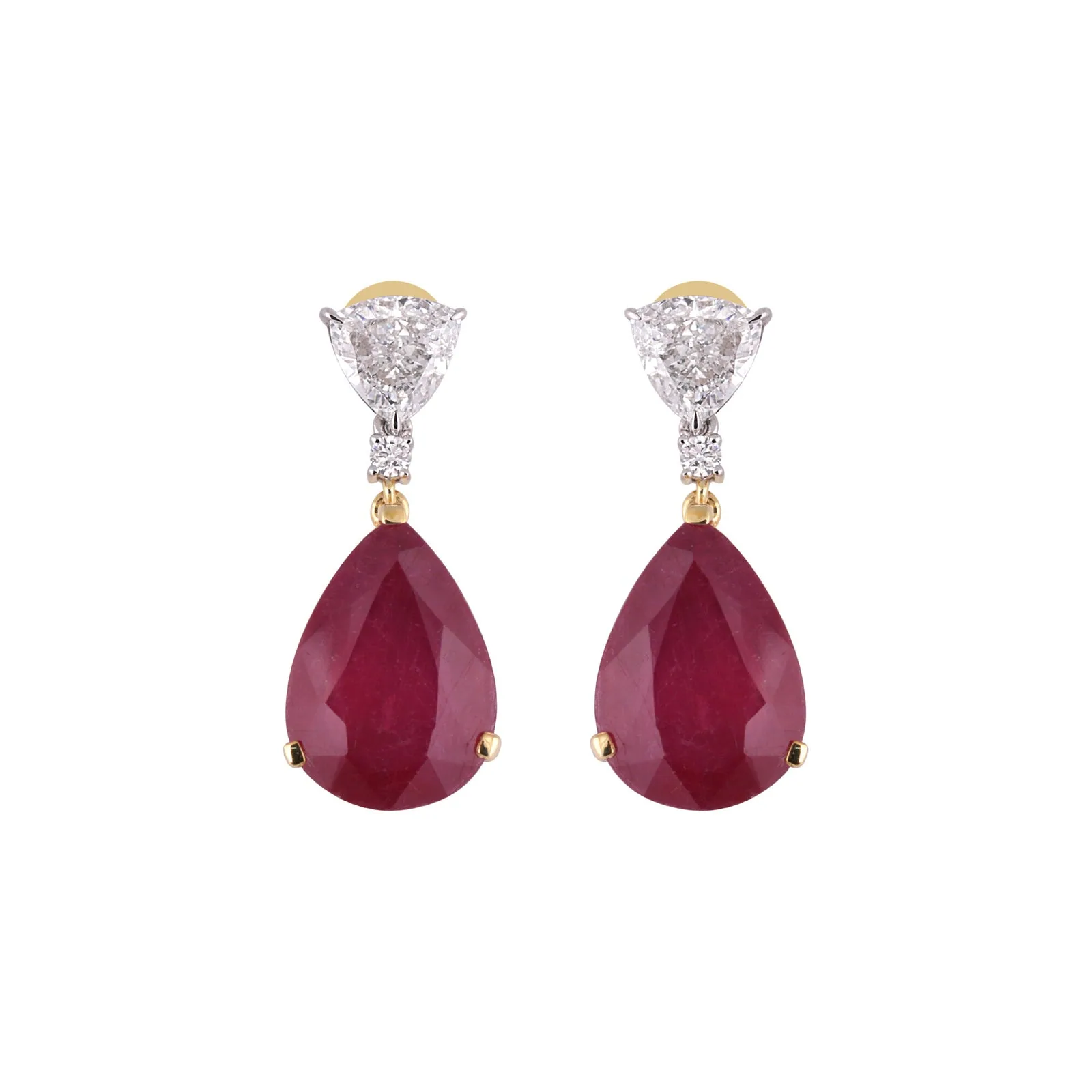 Lab Grown Ruby Pear-Cut Drop Earrings with Pavé Diamonds — 14K/18K Solid Gold