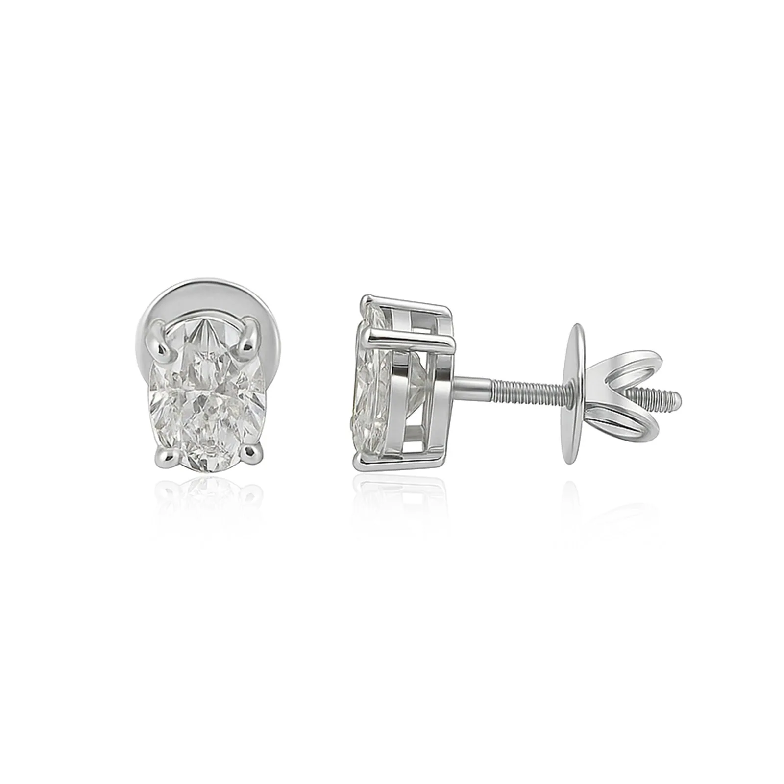 IGI Certified Lab Grown Diamond Oval Solitaire Stud Earrings, 2ct, VVS/E — 18K Solid Gold