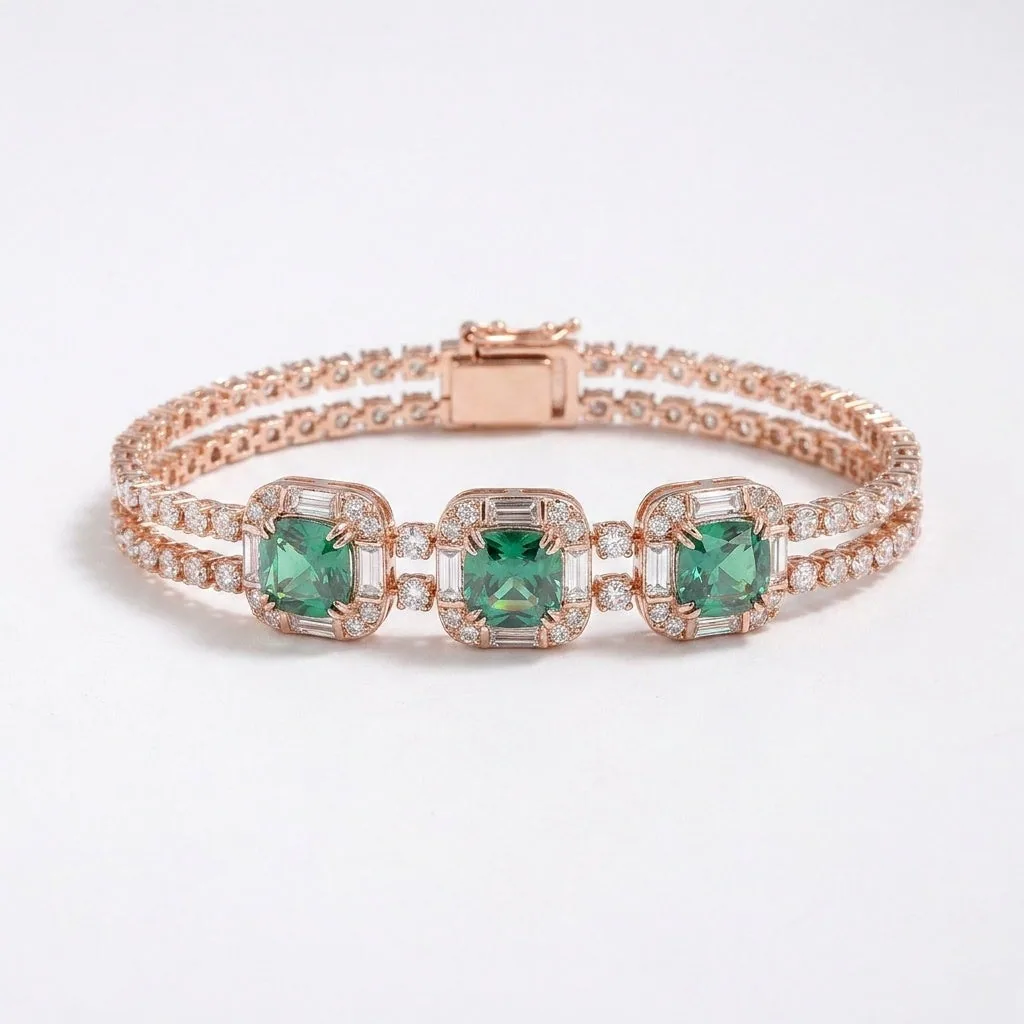 IGI Certified Lab Grown Emerald All-Stone Tennis Bracelet — 14K/18K Solid Gold, 17.47 Carat - view 9