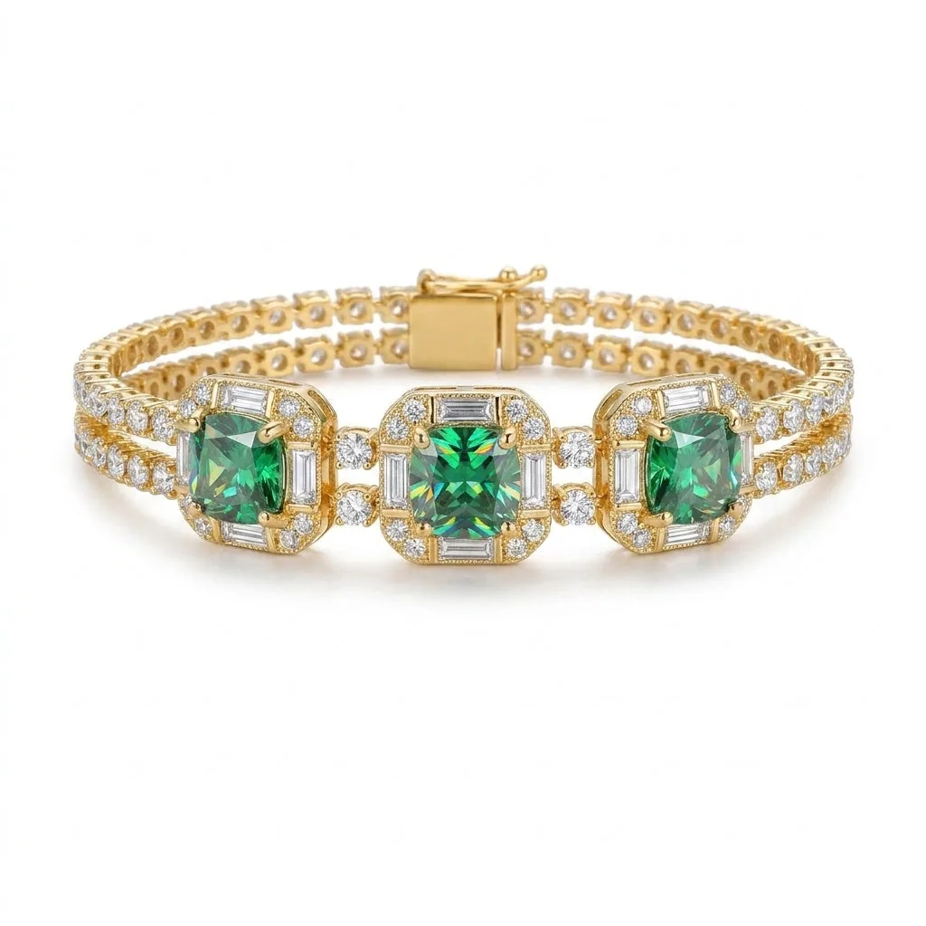 IGI Certified Lab Grown Emerald All-Stone Tennis Bracelet — 14K/18K Solid Gold, 17.47 Carat - view 8