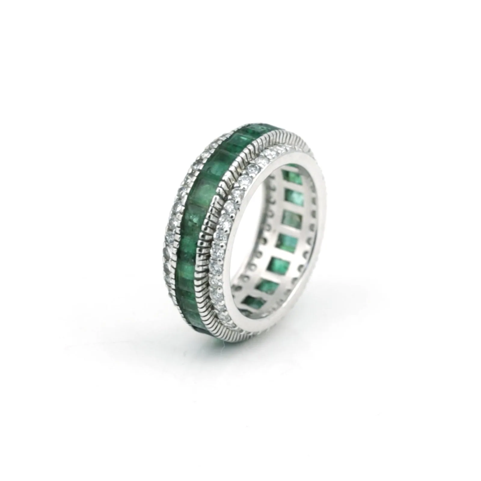 Natural Emerald Round-Cut Diamond Pave Halo Ring — 14K/18K Solid Gold