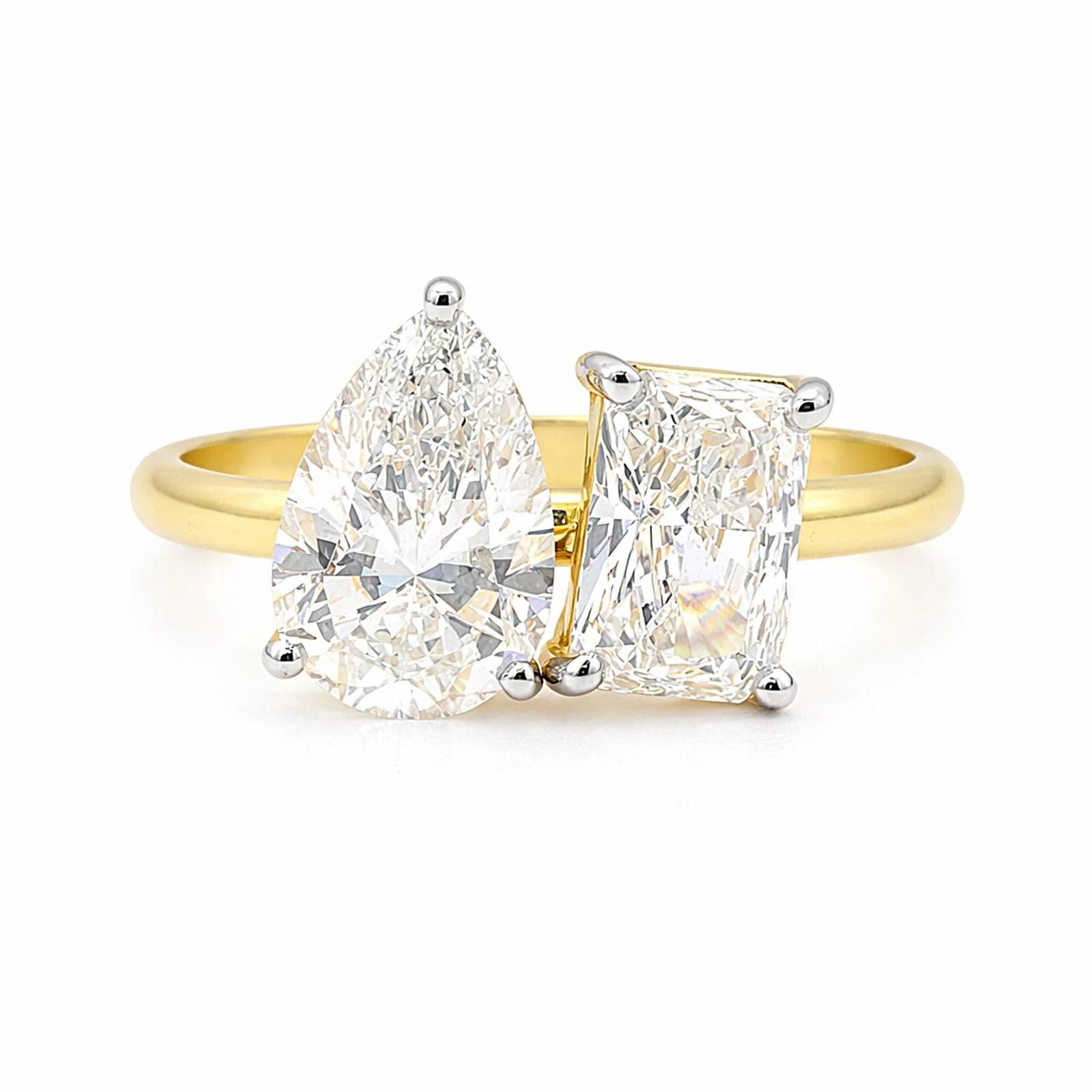 IGI Certified Lab Grown Diamond Emerald 2-Stone Ring, 5.1ct Total, VVS/E — 14K/18K Solid Gold