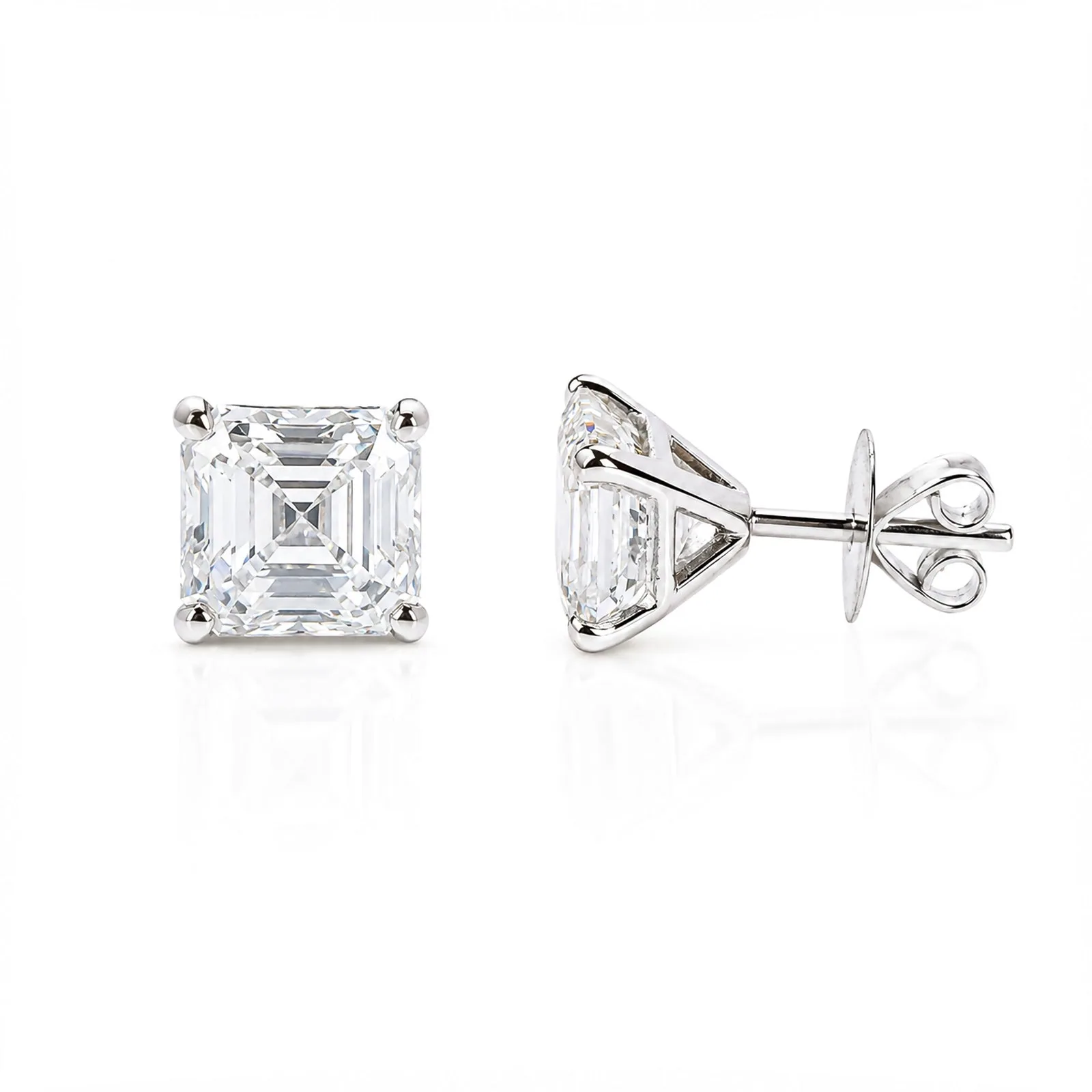 IGI Certified Lab Grown Asscher-Cut Solitaire Diamond Stud Earrings, 10.01 Ct, VVS/E — 14K/18K Solid Gold