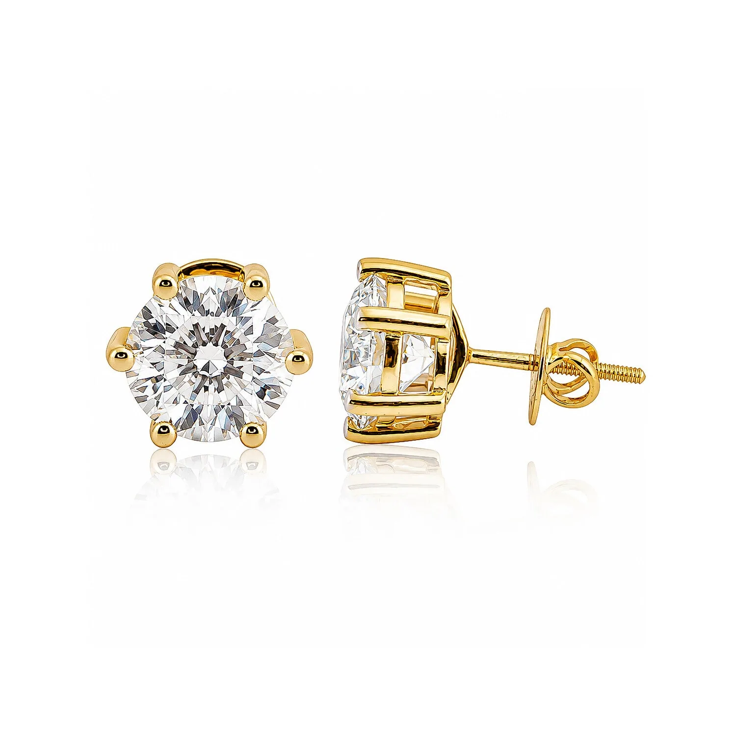 IGI Certified Lab Grown Diamond Solitaire Round Stud Earrings — 4ct VVS/E, Solid 14K / 18K Gold