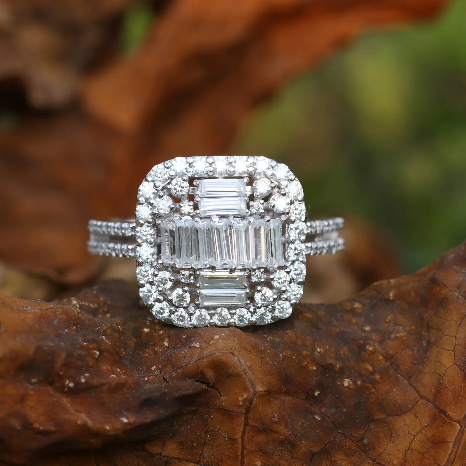 IGI Certified Lab Grown Diamond 1.68ct Emerald Halo with Pavé Shank Ring, VVS/E — 14K/18K Solid Gold