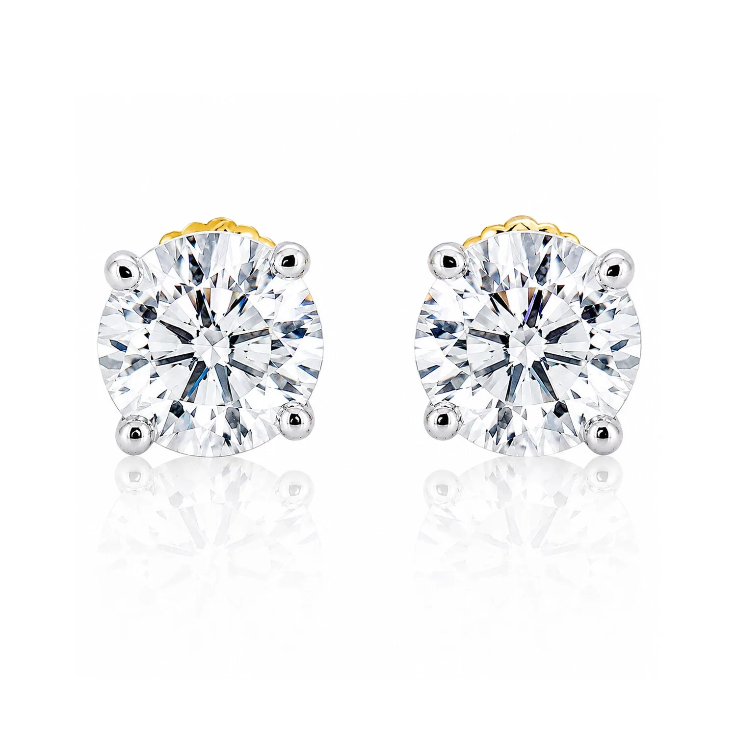 IGI Certified Lab Grown Diamond Solitaire Round Stud Earrings — 2ct VVS/E, Solid 14K / 18K Gold