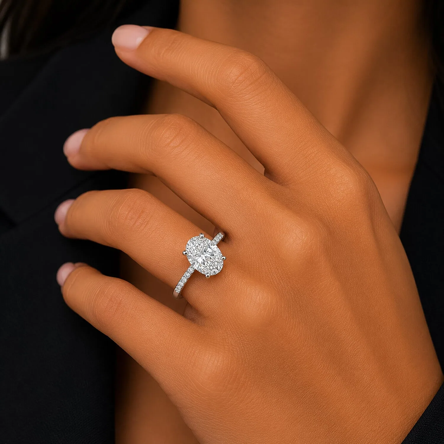 IGI Certified Lab Grown Diamond Oval Solitaire Ring, 5.08ct, VVS/E — 14K/18K Solid Gold - view 5