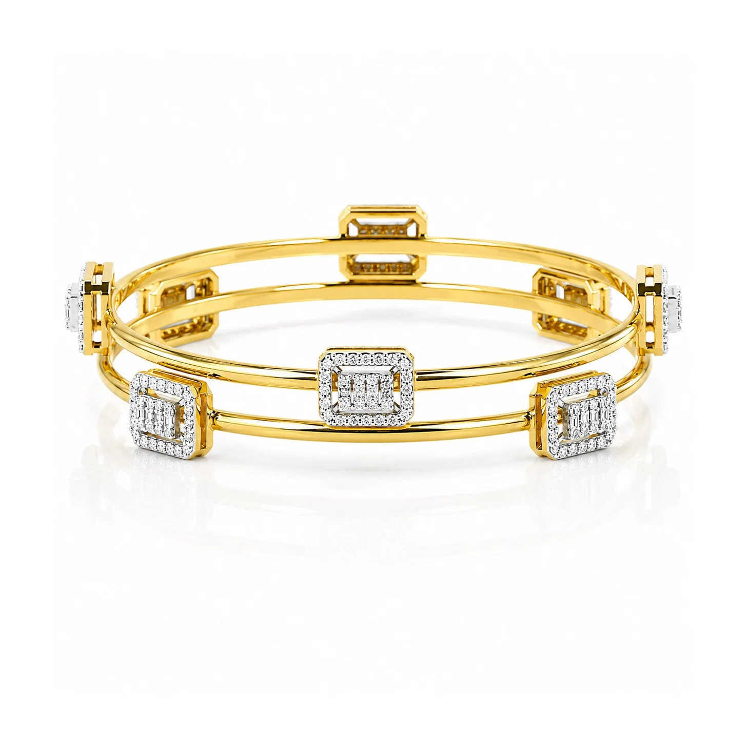 IGI Certified Lab Grown Diamond Dot Gold Bangle — 14K/18K Solid Gold, 1.87 Ct tw, VVS/E