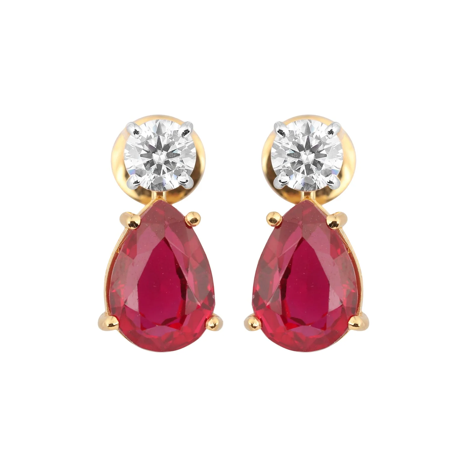 Lab Grown Ruby Pear Drop Earrings — Solid 18K Gold, IGI Certified - view 3