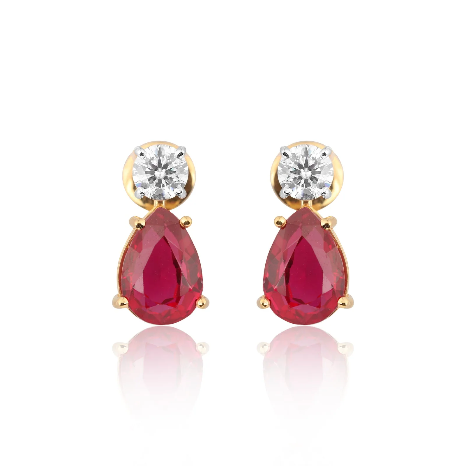 Lab Grown Ruby Pear Drop Earrings — Solid 18K Gold, IGI Certified
