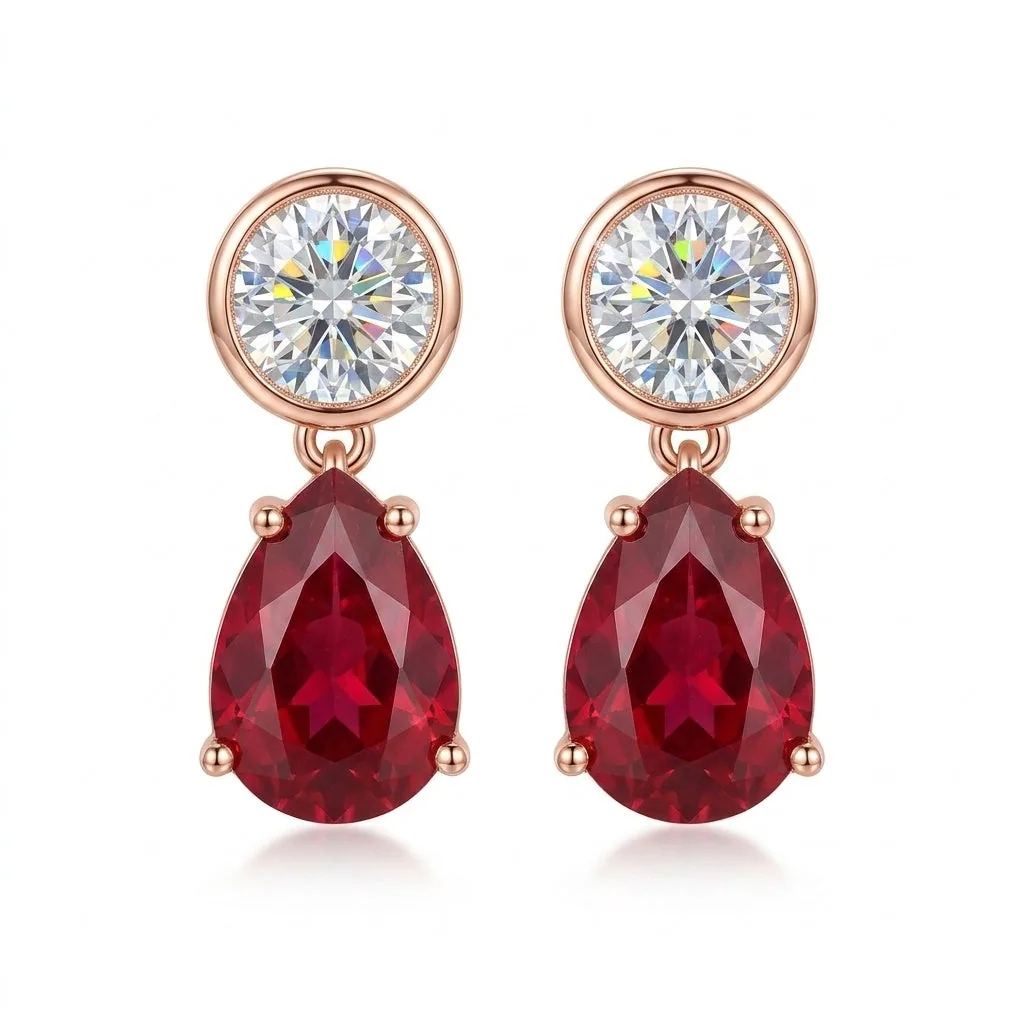 Lab Grown Ruby Pear Drop Earrings — Solid 18K Gold, IGI Certified - view 7