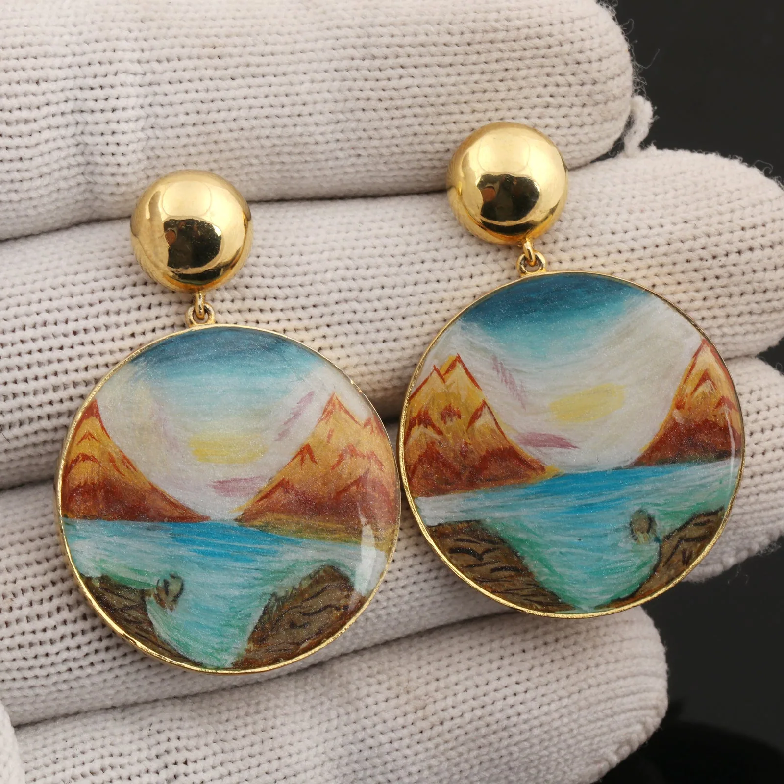 Lab Grown Onyx Pear Earrings — Solid 18K Gold - view 6