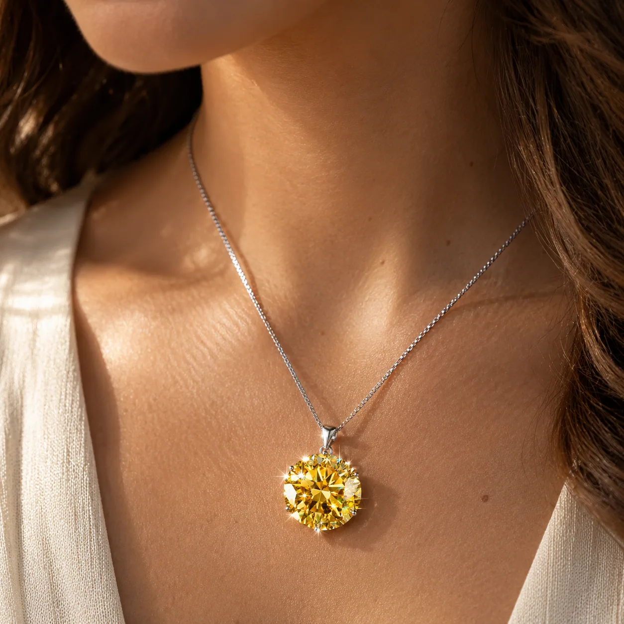 9.80 ct DEW Champagne Moissanite Pendant in Gold Vermeil - view 2