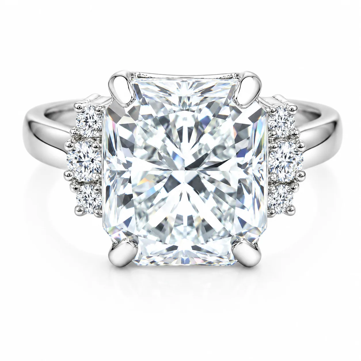 Certified 4.45ct VS1 Radiant White Moissanite Ring Fine Jewelry 18K Gold Plated