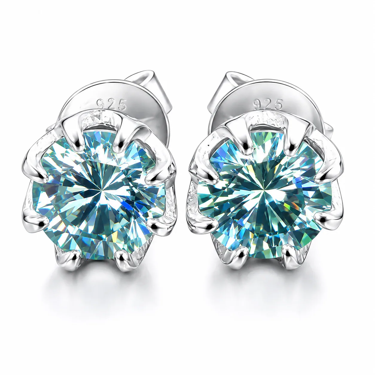 6.00 ct DEW Blue Moissanite Stud Earrings in Gold Vermeil