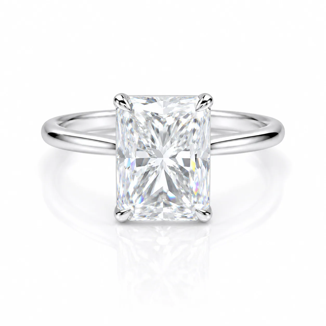 6.2ct DEW White Moissanite Radiant Solitaire Ring