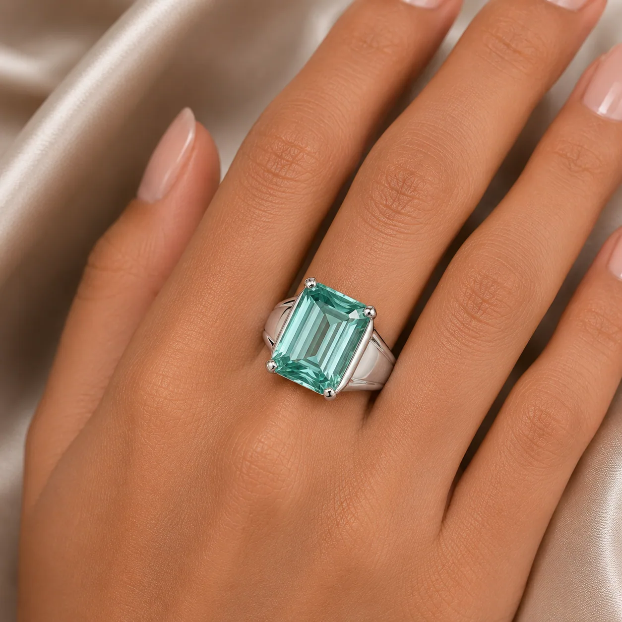 9.5ct DEW Blue Moissanite Emerald Solitaire Ring - view 2