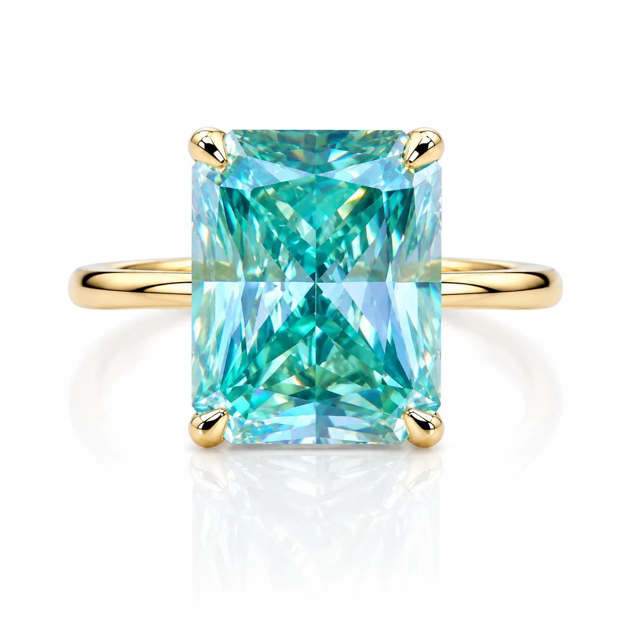 10.4ct DEW Blue Moissanite Emerald Solitaire Ring