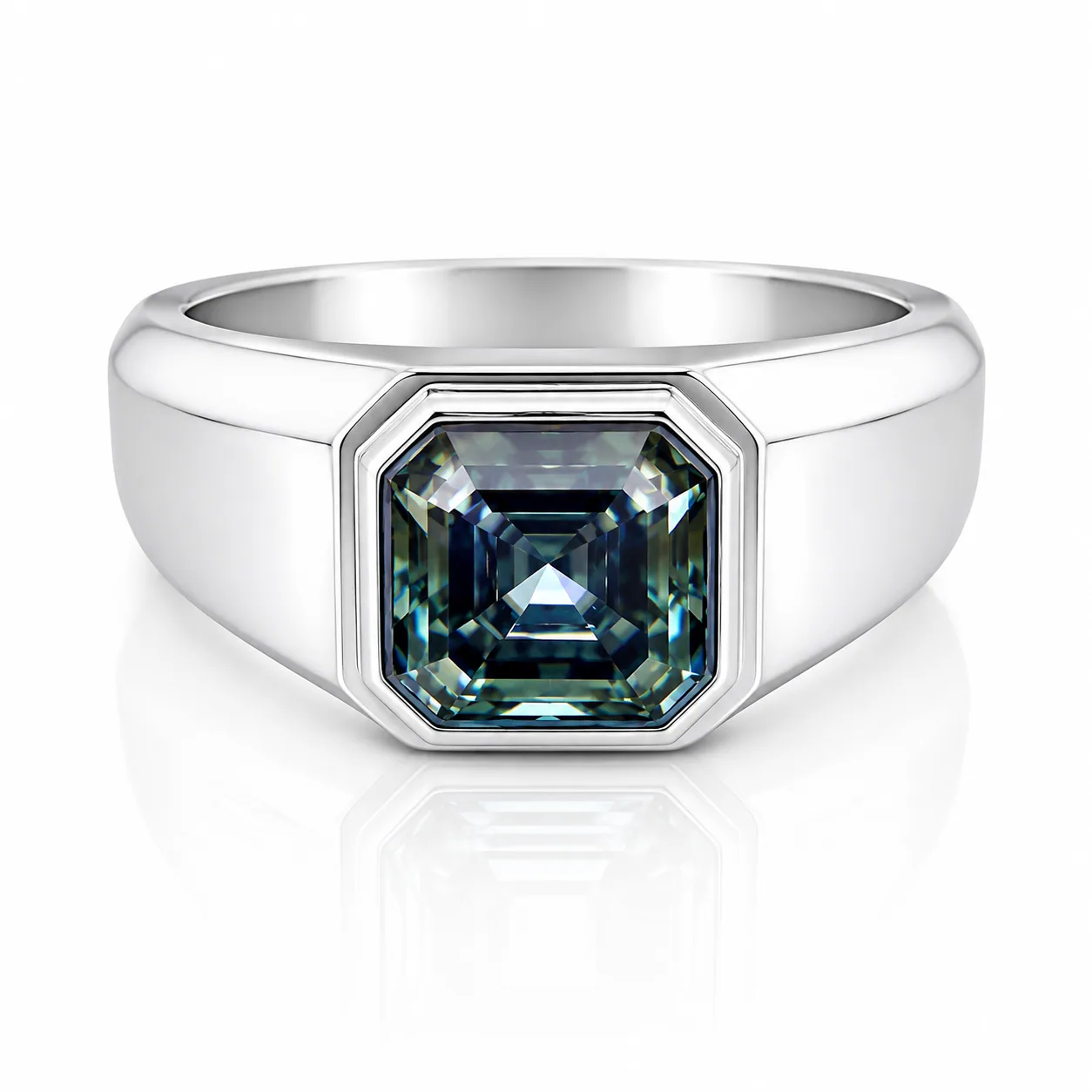 3.7ct DEW Grey Moissanite Asscher Solitaire Ring