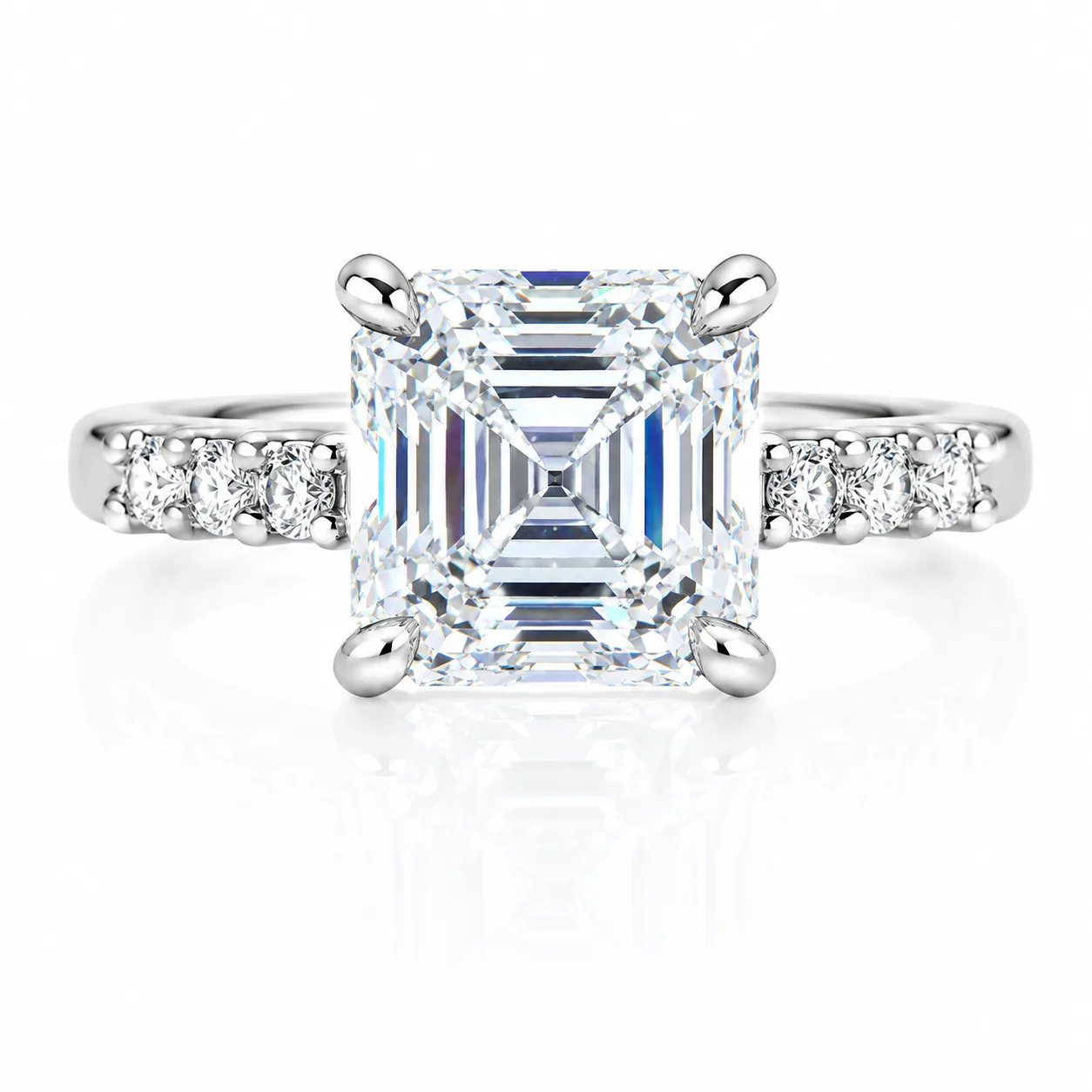 4.7ct DEW White Moissanite Asscher Solitaire Ring