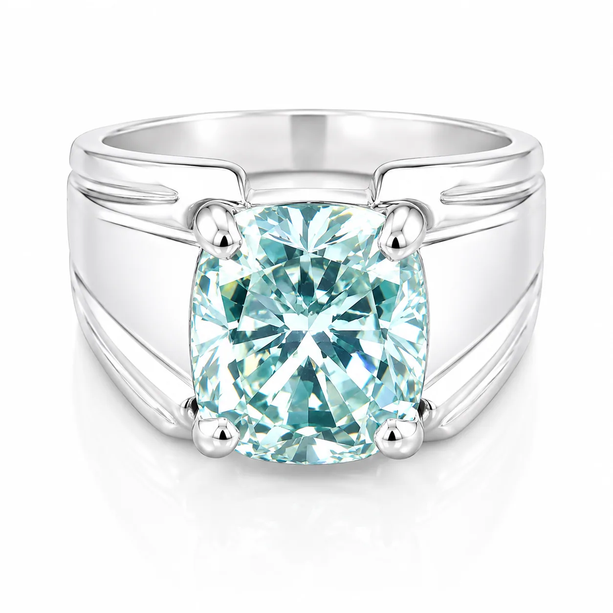 8.3ct DEW Blue Moissanite Cushion Solitaire Ring