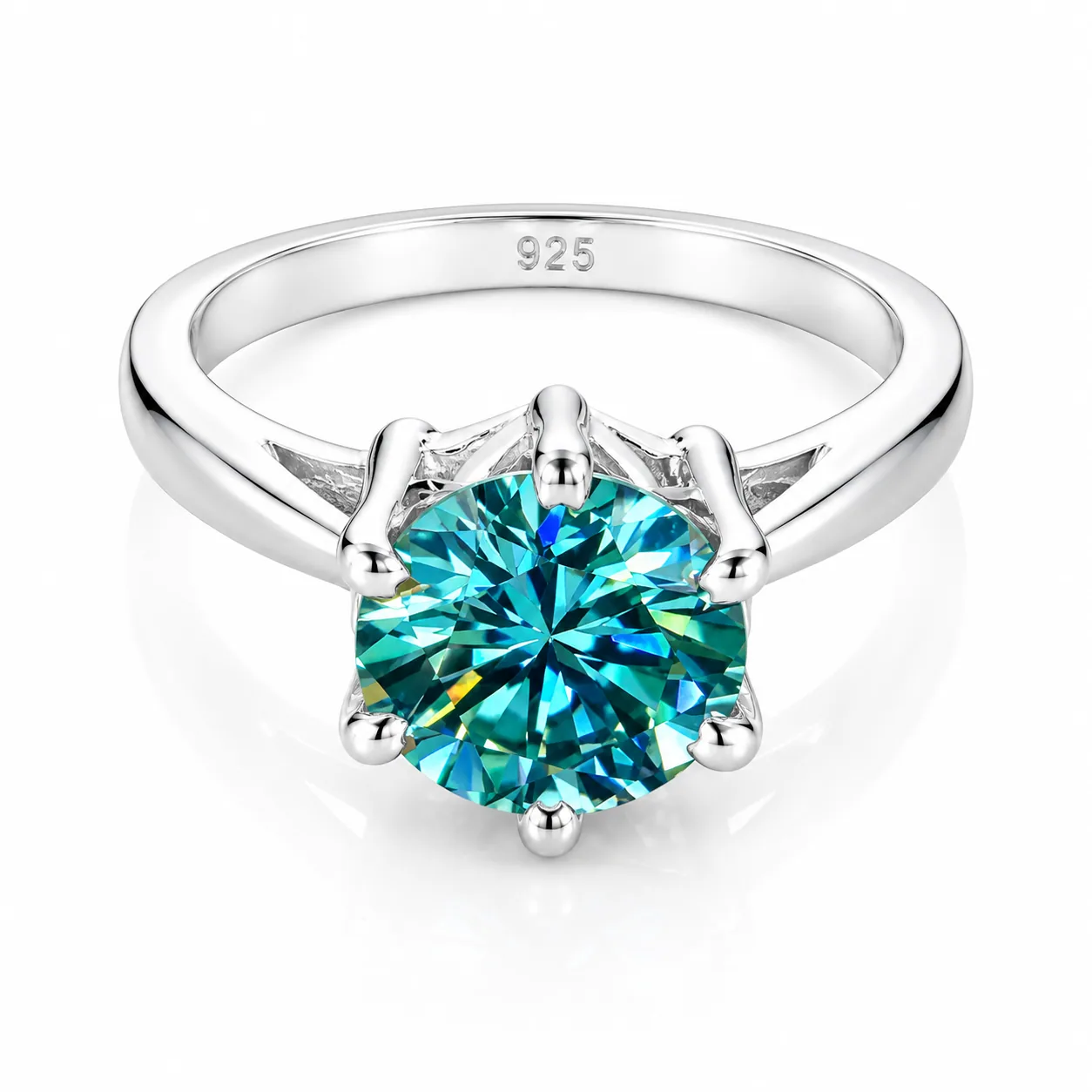 3.65 ct DEW Blue Moissanite Round Solitaire Ring – 18K Gold Vermeil on 925 Sterling Silver