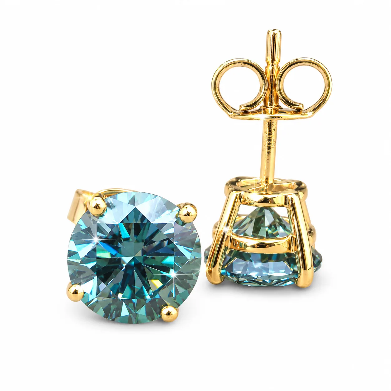 5.00ct DEW Blue Moissanite Round Stud Earrings