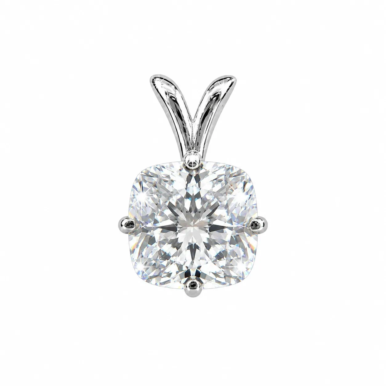 5.20 ct DEW Cushion Cut White Moissanite Solitaire Pendant Gold Vermeil Jewelry