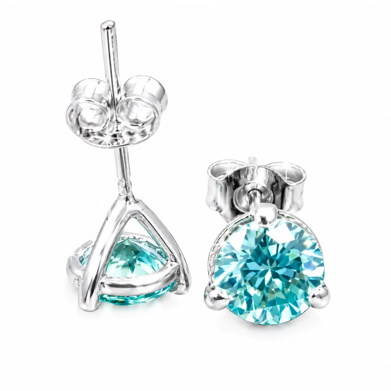 3.00 ct DEW Blue Moissanite Stud Earrings In Vermeil 925 Silver Gift for Her