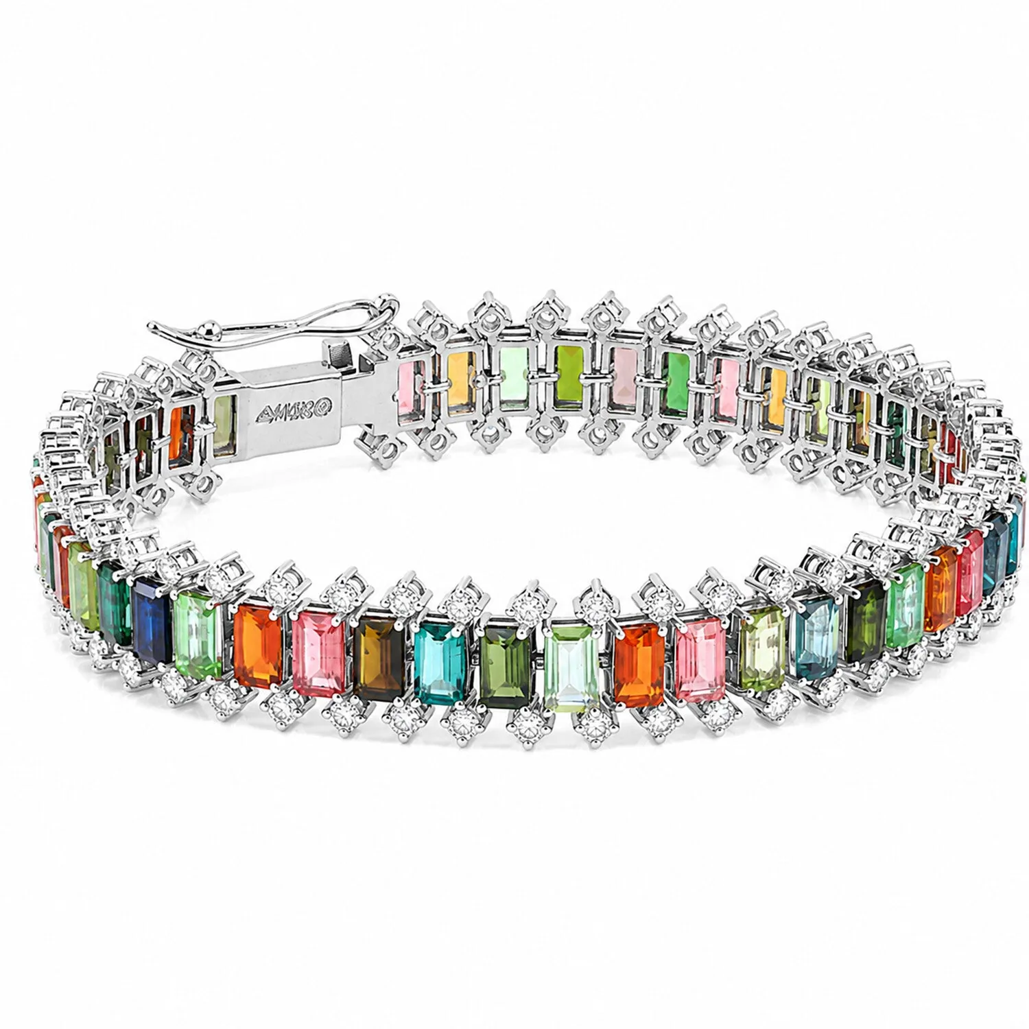 IGI Certified Lab Grown Sapphire Emerald-Cut Rainbow Statement Bracelet — 14K/18K Solid Gold