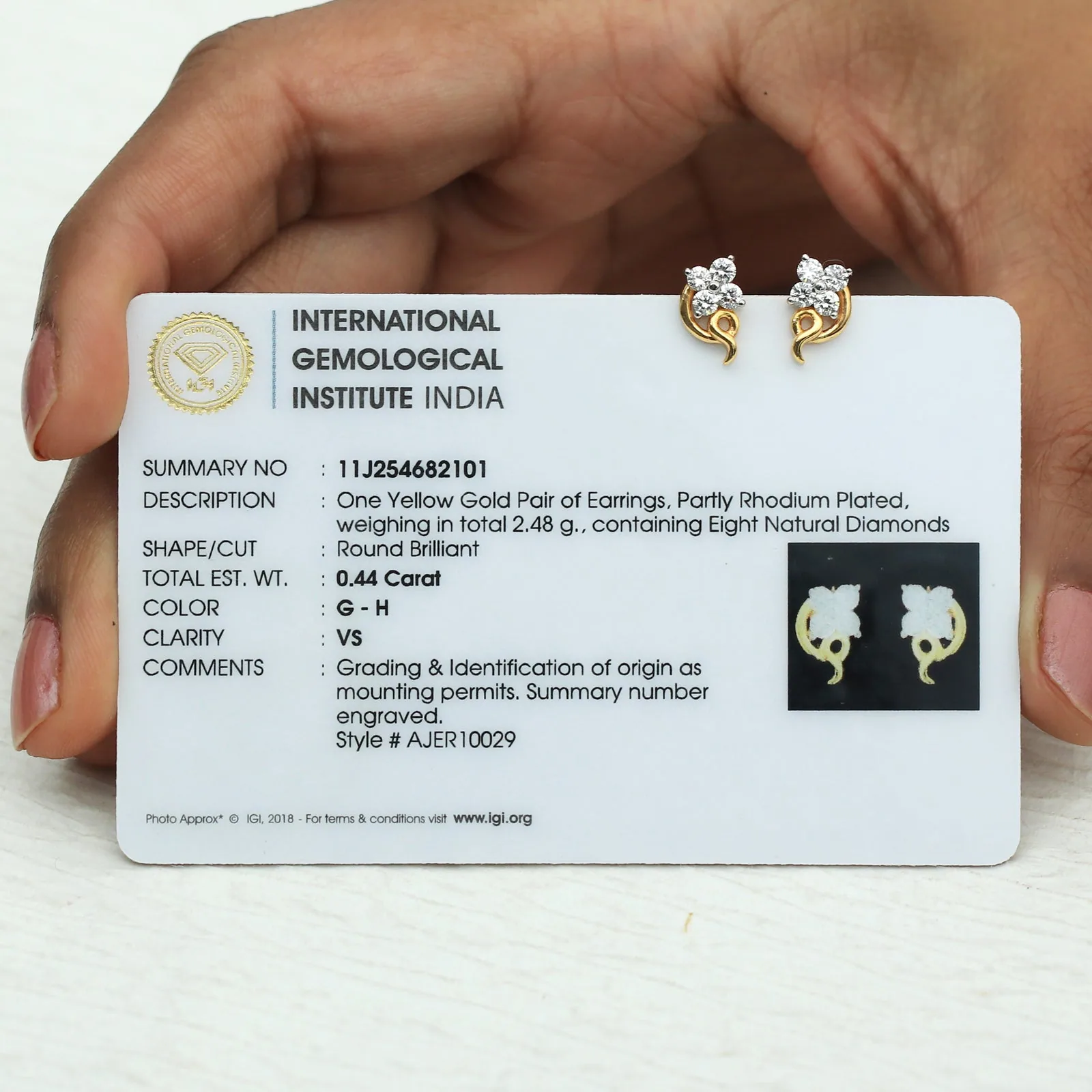 0.44 Ct. Natural Diamond Stud Earrings in 18K Yellow Gold Vermeil IGI Certified - view 6