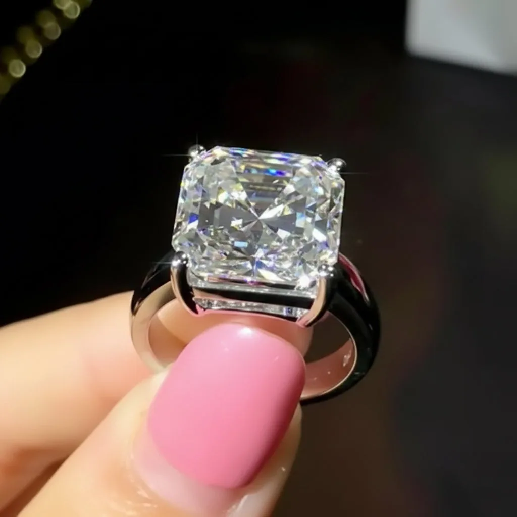 16.1ct DEW White Moissanite Asscher Solitaire Ring - view 2