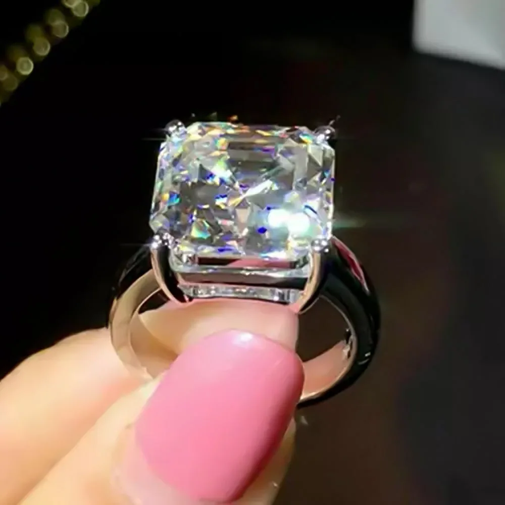 16.1ct DEW White Moissanite Asscher Solitaire Ring - view 5