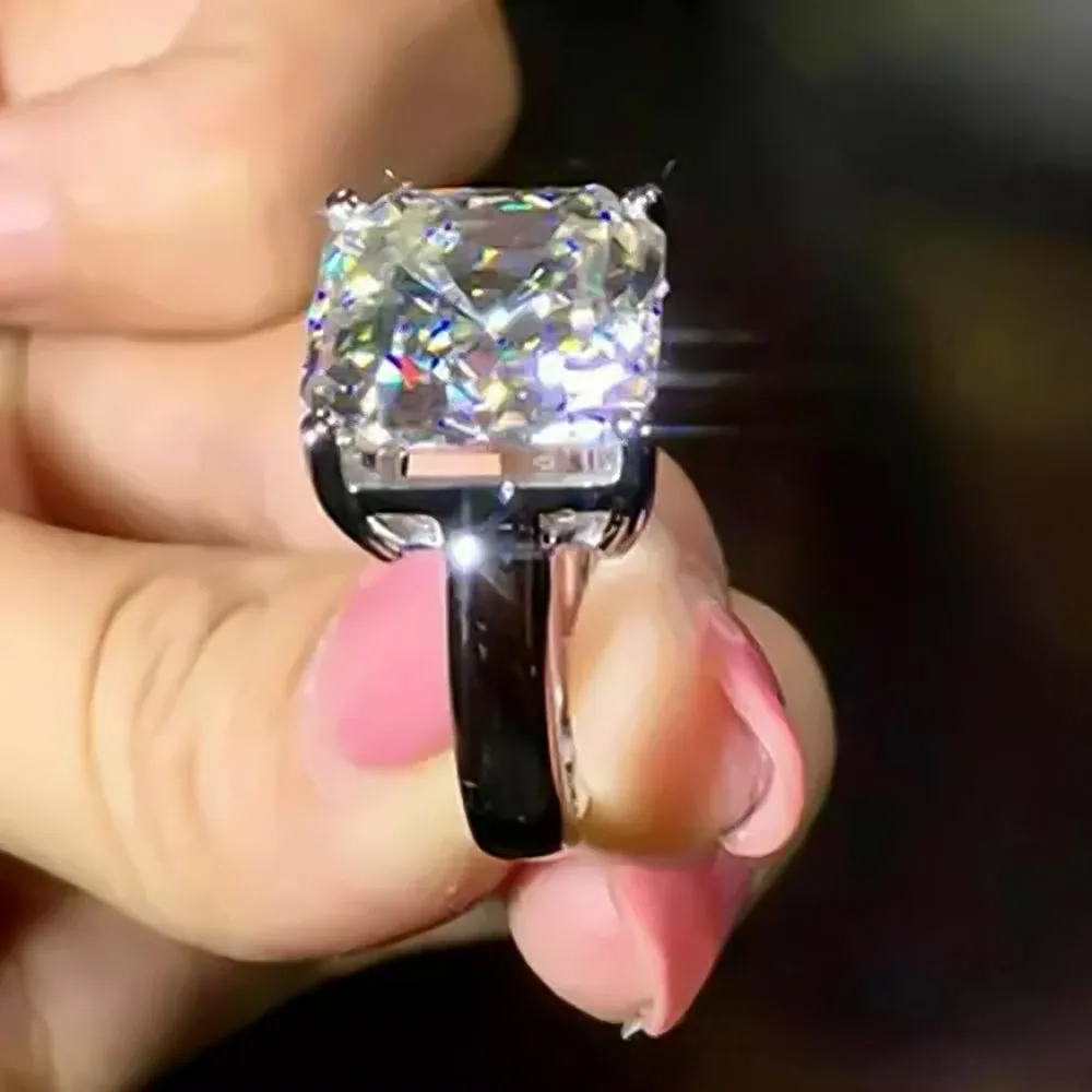 16.1ct DEW White Moissanite Asscher Solitaire Ring - view 3