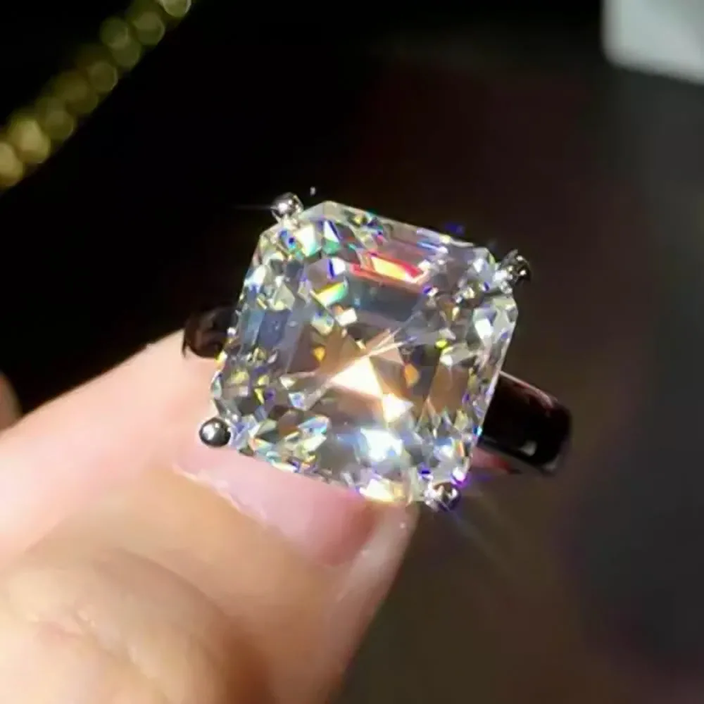16.1ct DEW White Moissanite Asscher Solitaire Ring - view 4