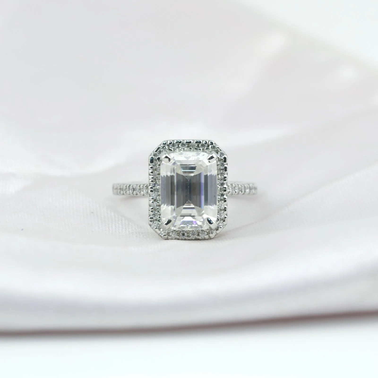 4.5ct DEW White Moissanite Emerald Solitaire Ring - view 6