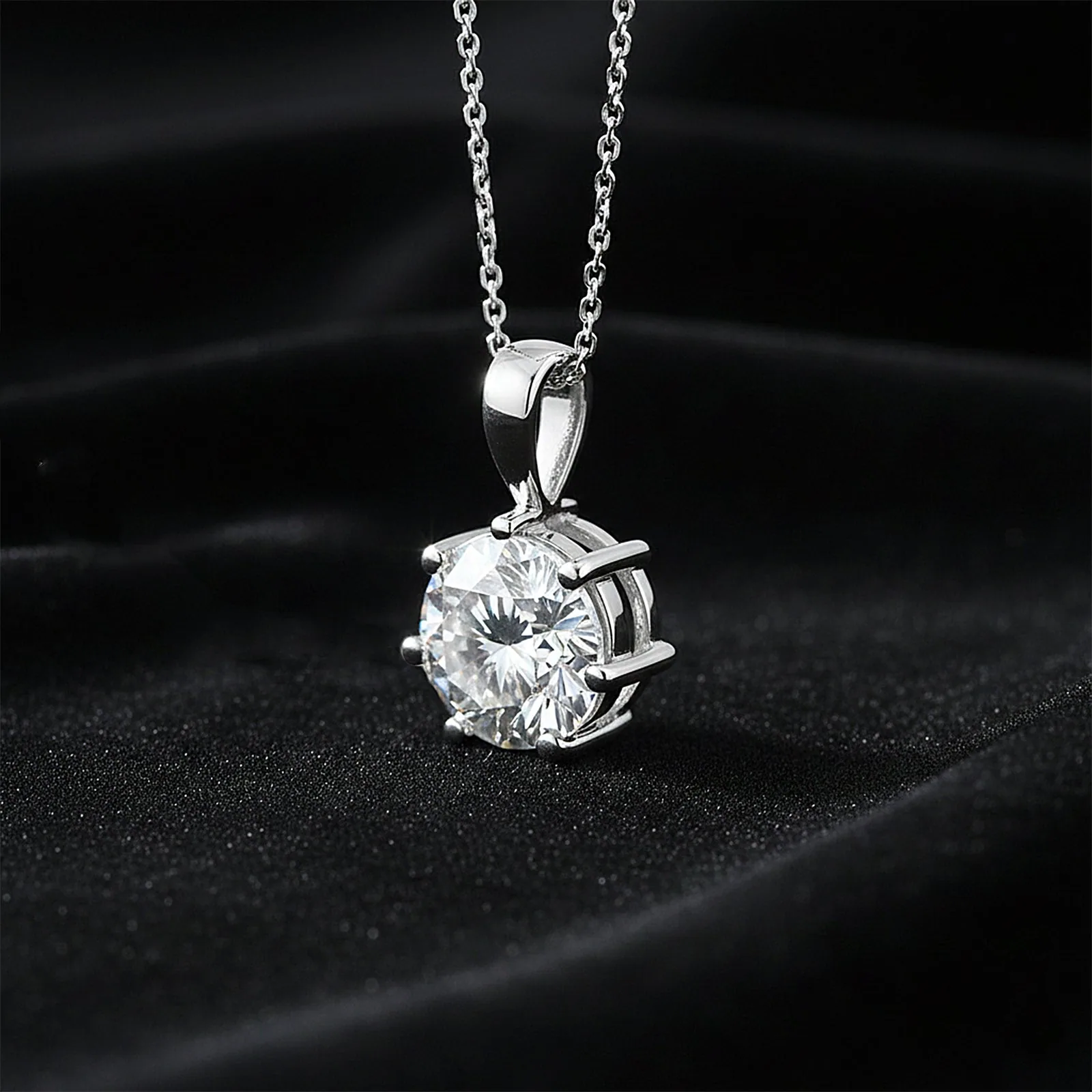 3.45 ct DEW Round Certified White Moissanite Pendant In Vermeil 925 Silver Jewelry - view 2