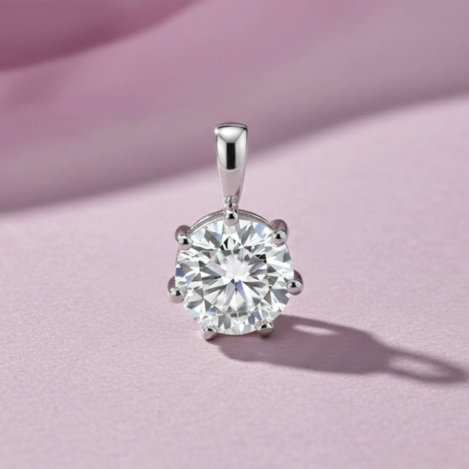 3.45 ct DEW Round Certified White Moissanite Pendant In Vermeil 925 Silver Jewelry - view 5