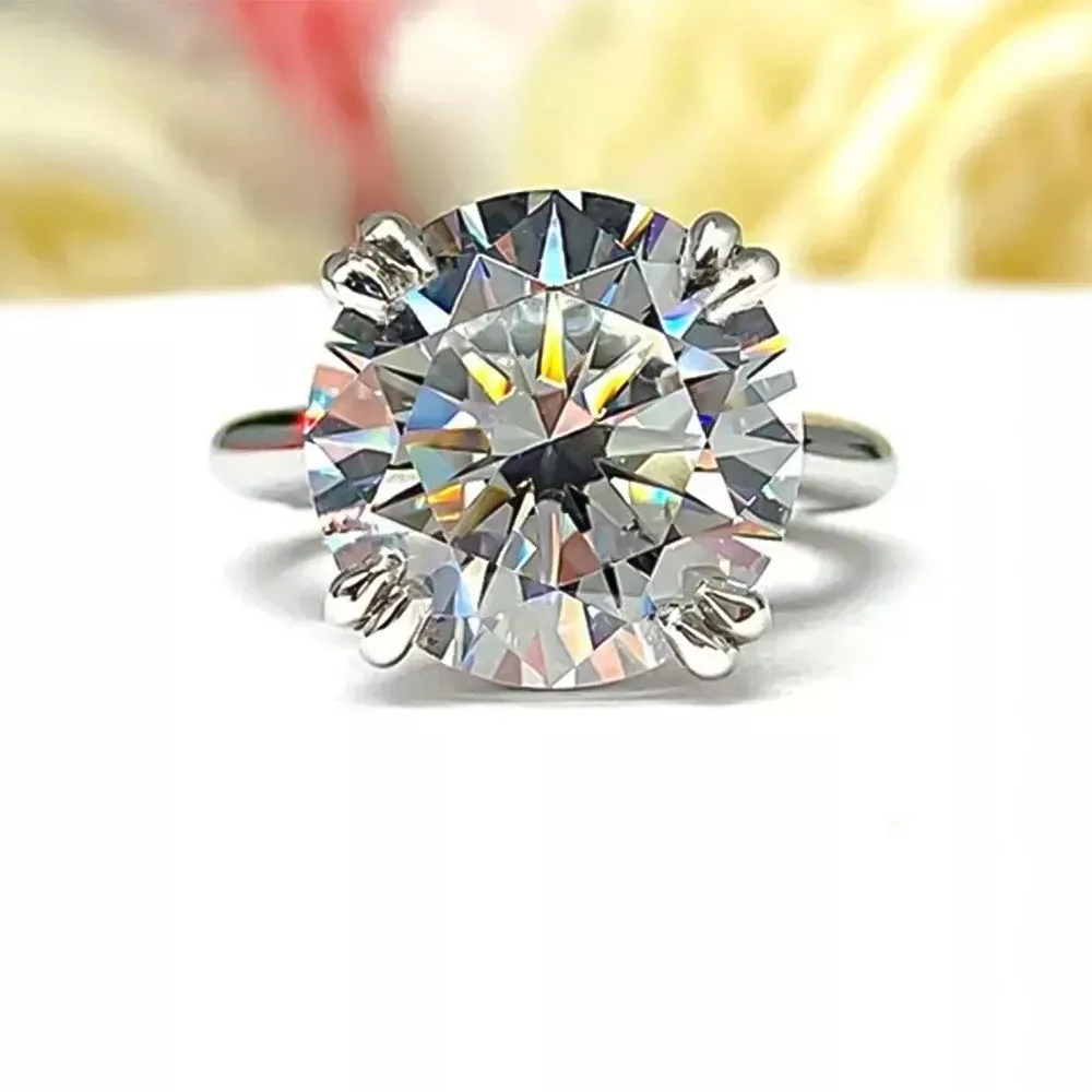 6.65 ct DEW Certified Round Cut White Moissanite Solitaire Ring Gold Vermeil - view 3