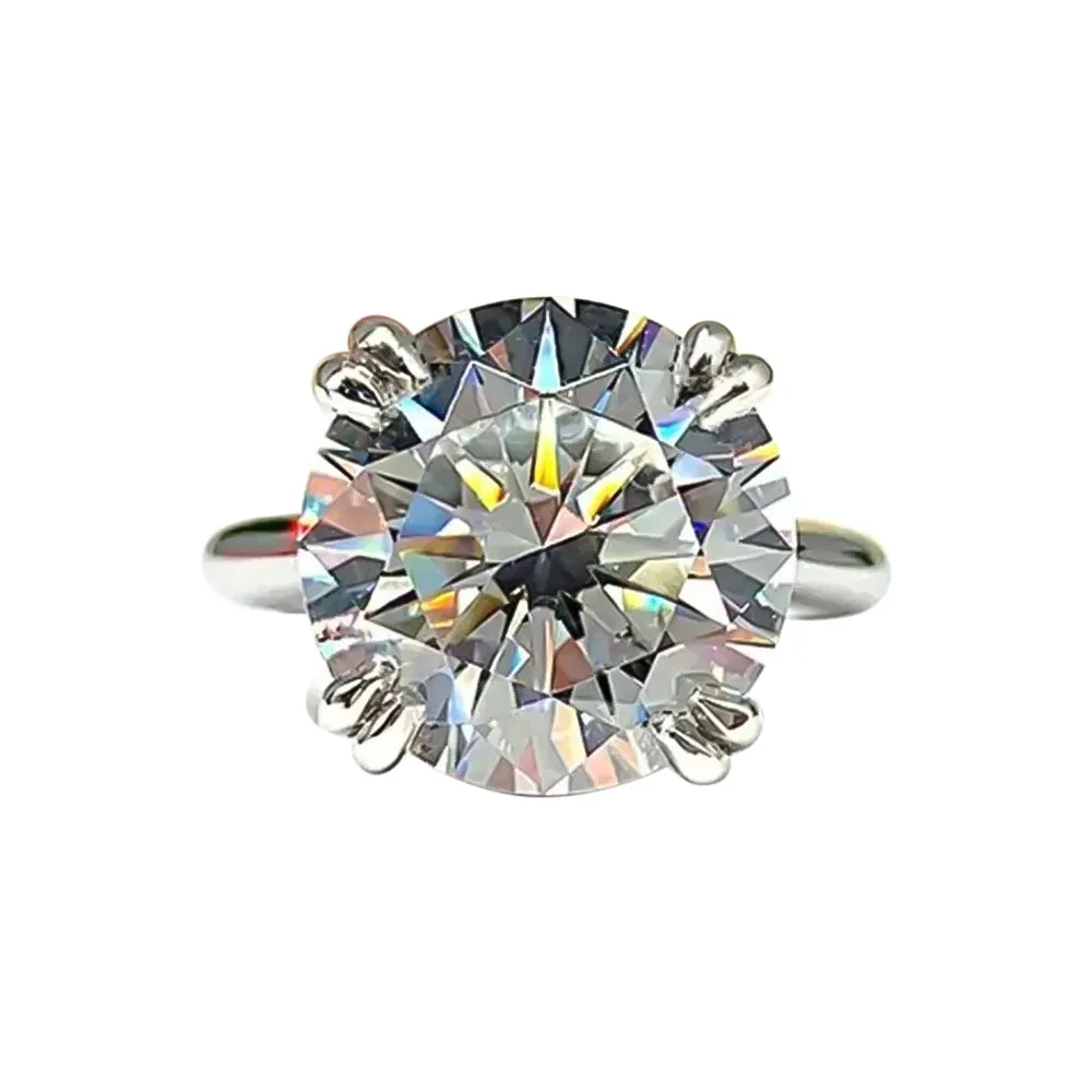 6.65 ct DEW Certified Round Cut White Moissanite Solitaire Ring Gold Vermeil