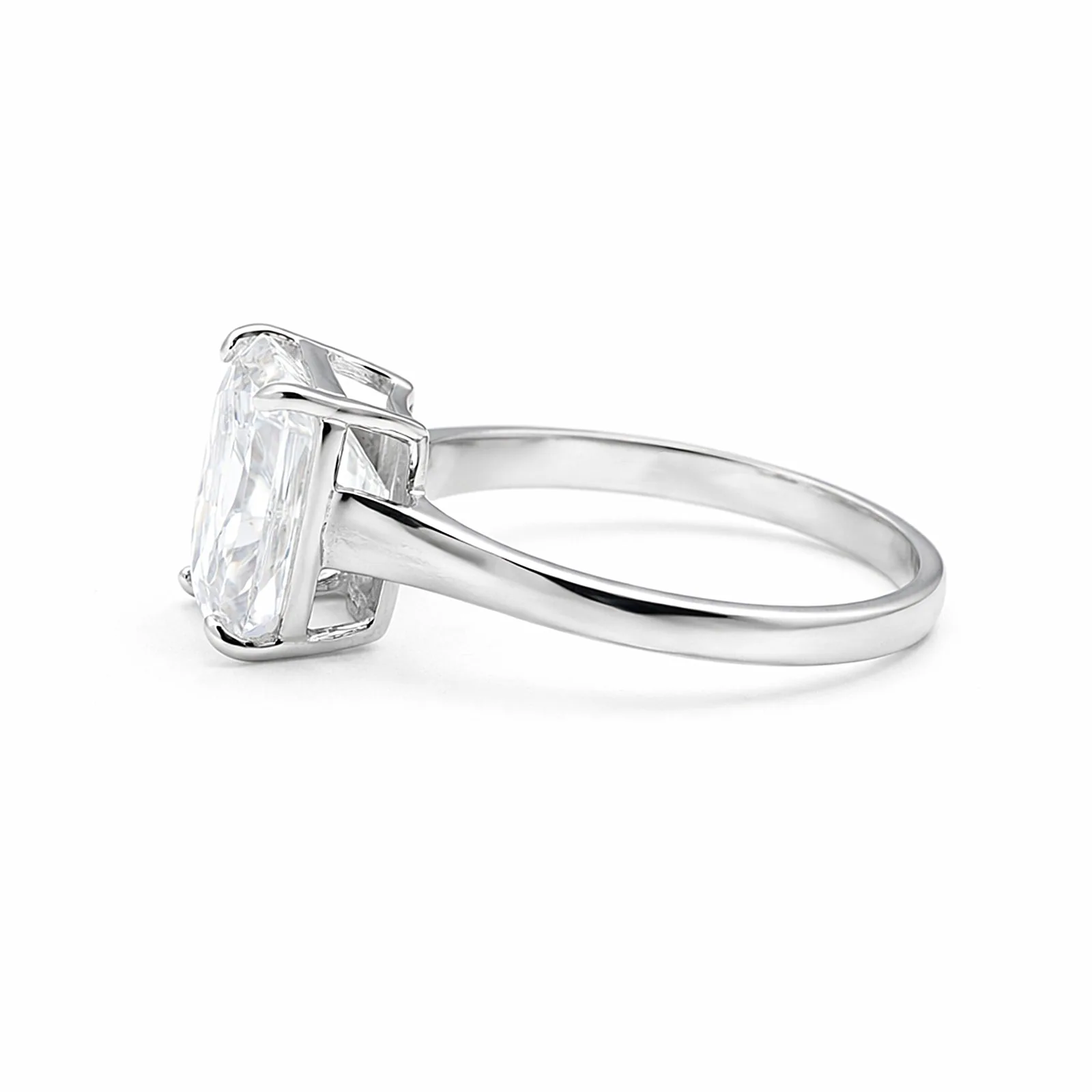 6.7ct DEW White Moissanite Emerald Solitaire Ring - view 3