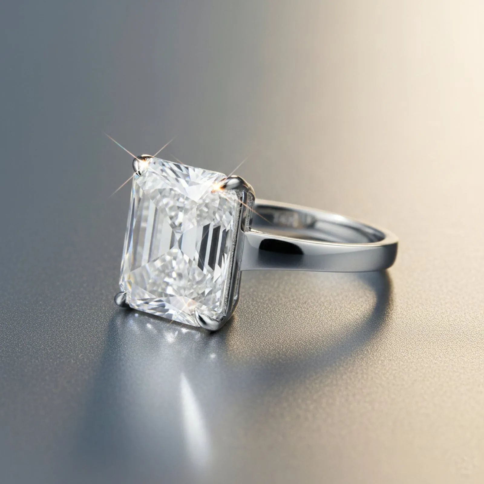 6.7ct DEW White Moissanite Emerald Solitaire Ring - view 6
