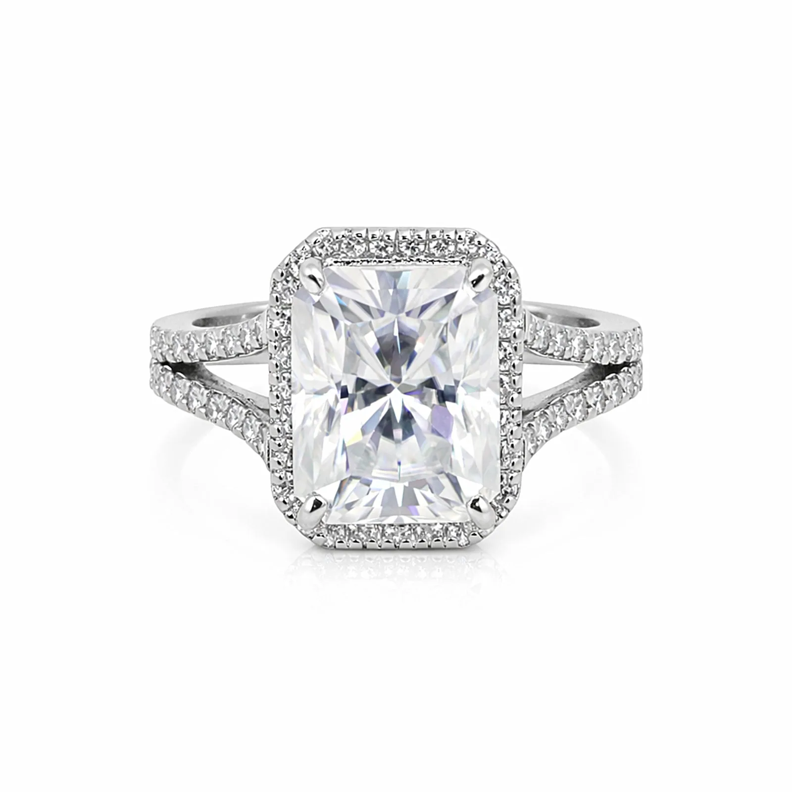 5 Ct Emerald Cut Moissanite Ring — VS1 Clarity, 18k White Gold Vermeil