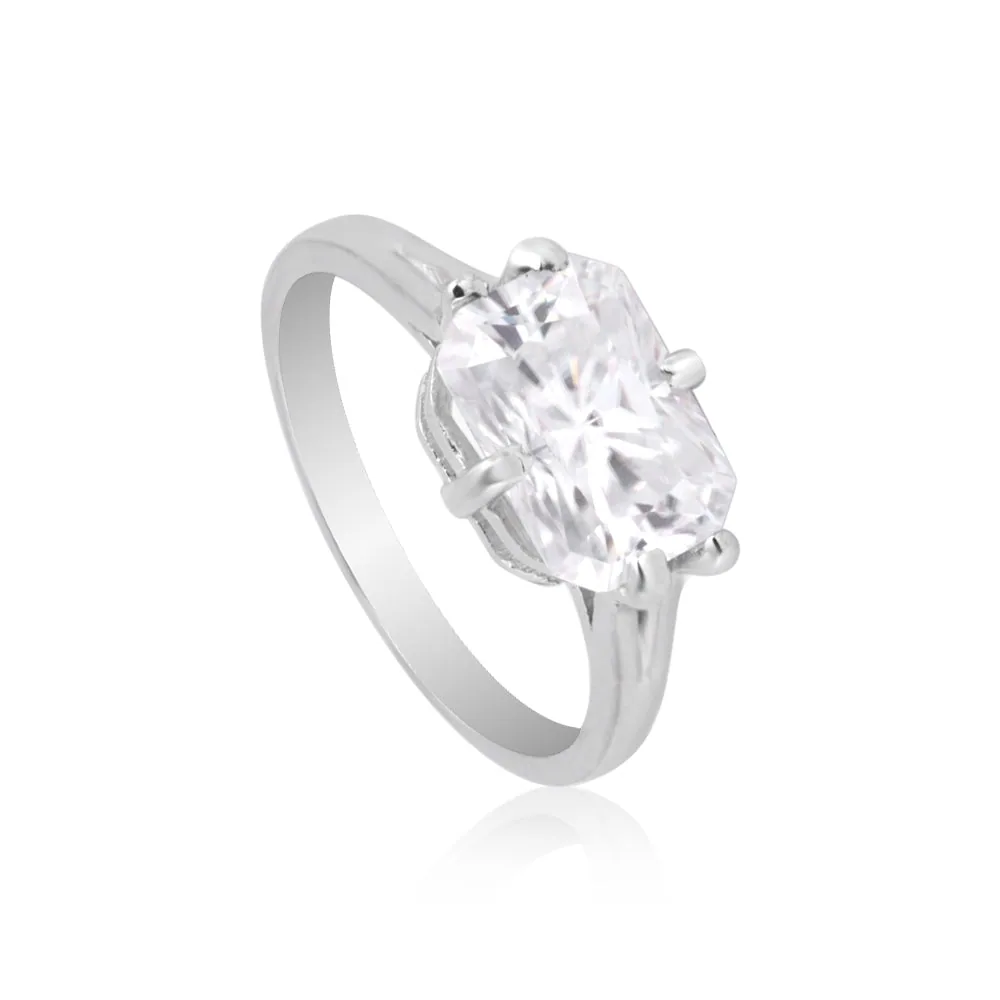 24.30 ct DEW Certified Radiant Cut White Solitaire Moissanite Gold Vermeil Ring