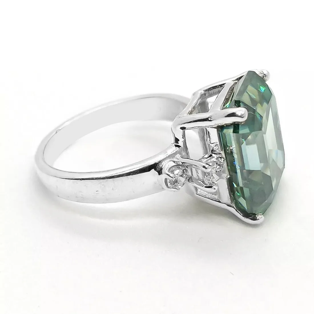 7.8ct DEW Blue Moissanite Emerald Solitaire Ring - view 3