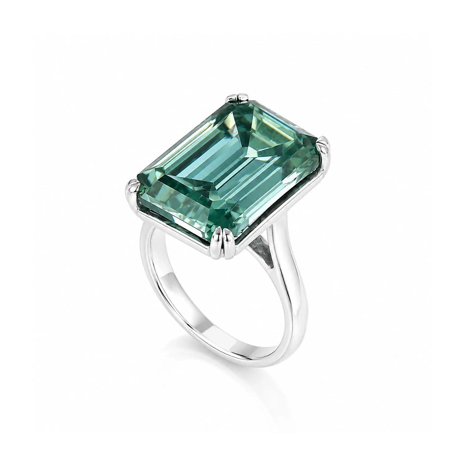 32.60 ct DEW GRA Certified Radiant Cut Blue Moissanite Ring In 18K Gold Plated