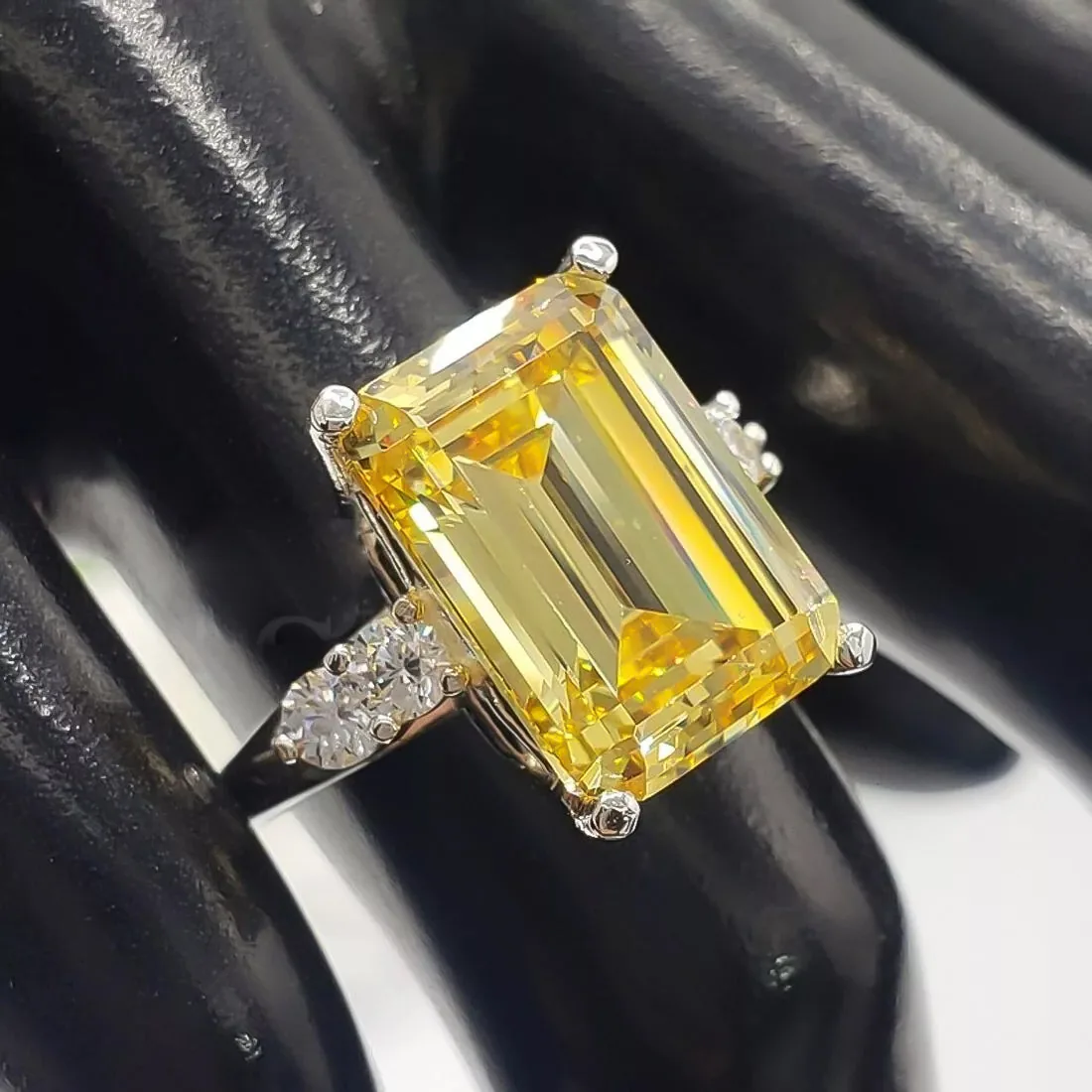 7.5ct DEW Champagne Moissanite Emerald Solitaire Ring - view 4