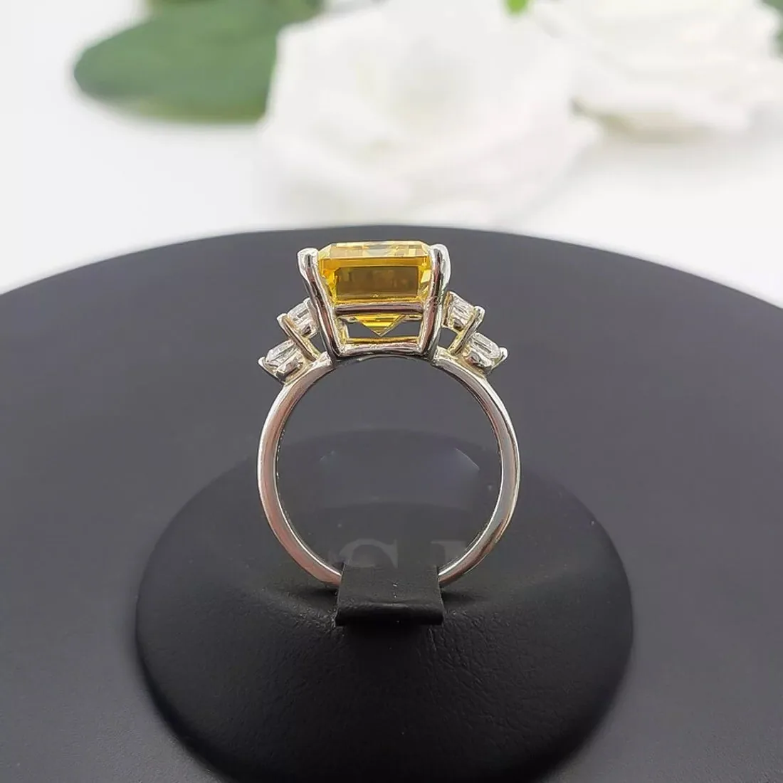 7.5ct DEW Champagne Moissanite Emerald Solitaire Ring - view 5