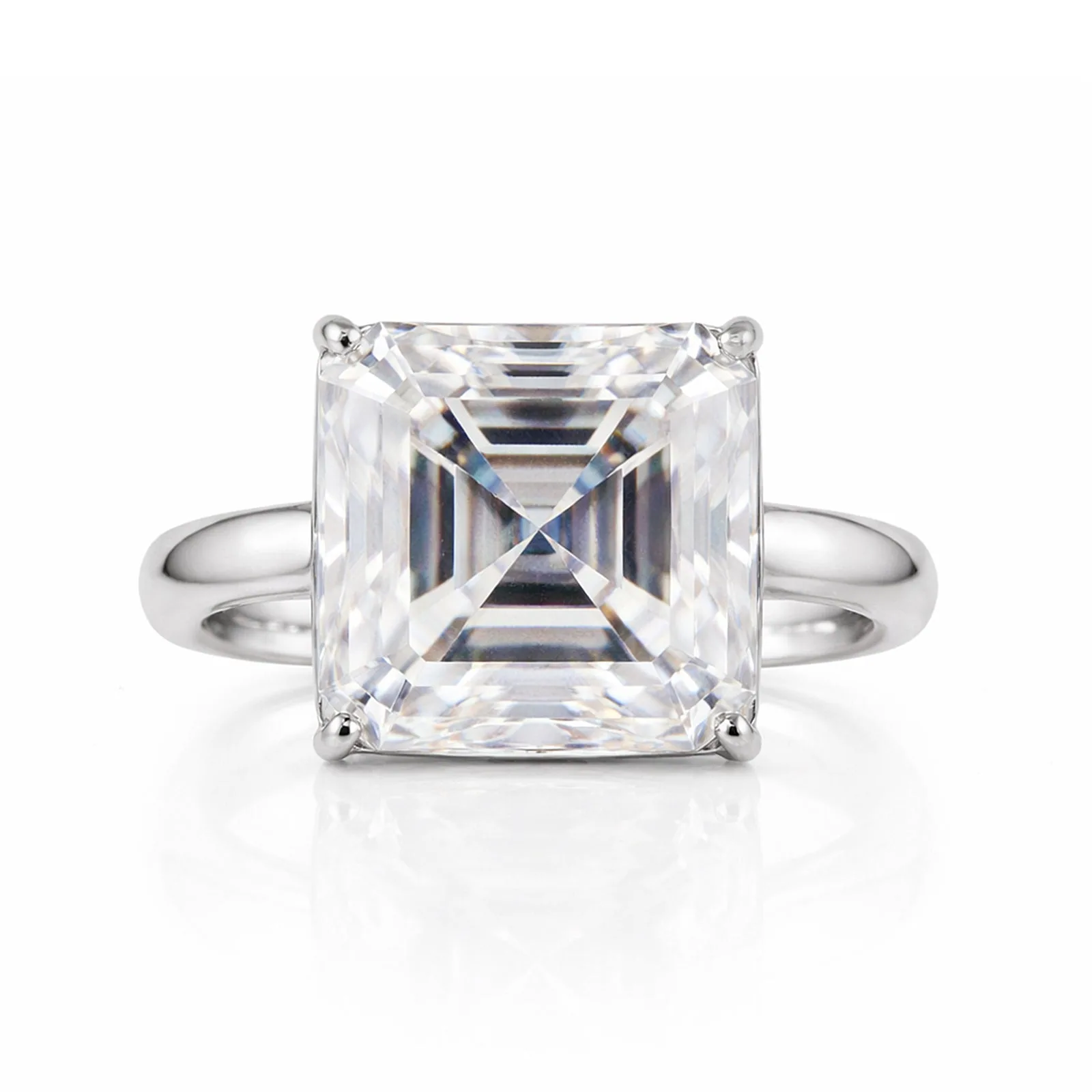 Certified 16.10 ct DEW Radiant Cut White Moissanite Solitaire Ring In Gold Vermeil